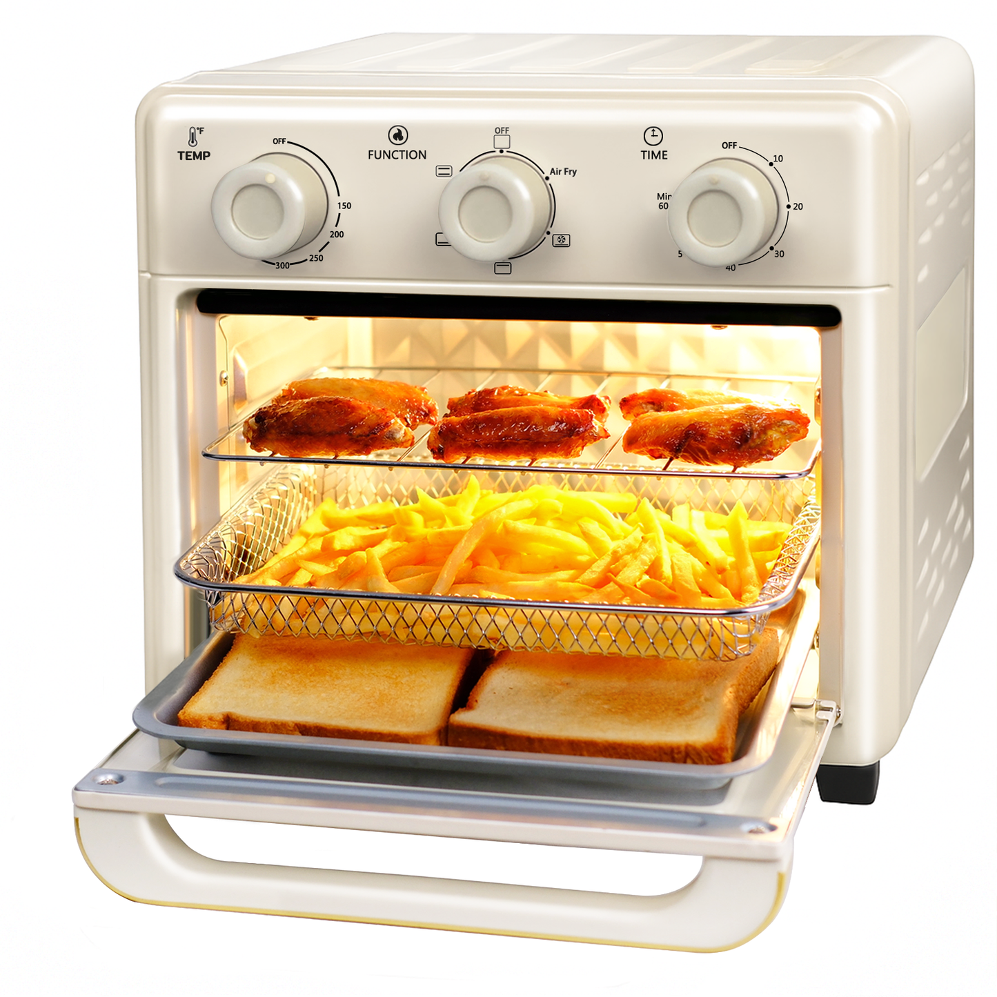 MFVV 10.6QT Toaster Oven Air Fryer Combo,1000W Air Fryer Oven Combo ,3-Layer Cooking,Ideal For Small Kitchen,3 Knob Control & Visible Window