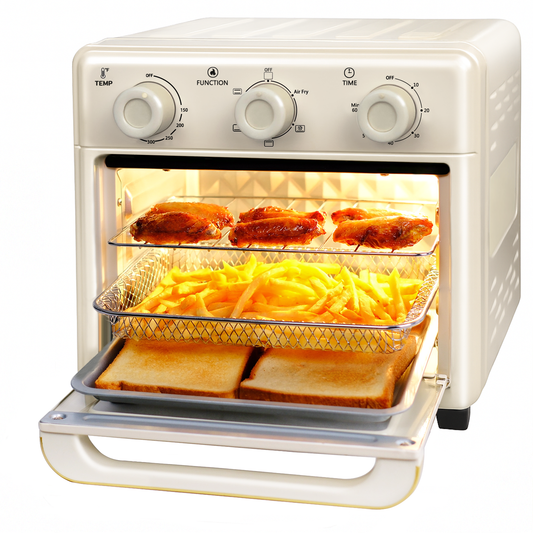MFVV 10.6QT Toaster Oven Air Fryer Combo,1000W Air Fryer Oven Combo ,3-Layer Cooking,Ideal For Small Kitchen,3 Knob Control & Visible Window