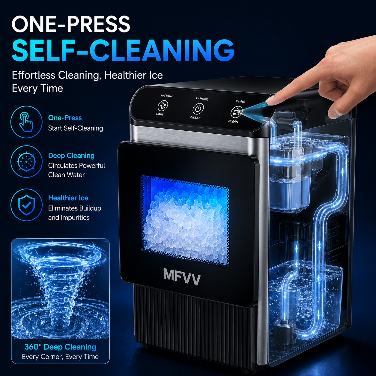 Nugget Ice Maker Countertop 38lbs/Day, Soft Chewable Pebble Ice Ready in 6 Mins, Compact Self-Cleaning Portable Ice Machine, Quiet 42dB, Stainless Steel with LED for Home Kitchen Office RV