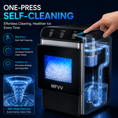 Nugget Ice Maker Countertop 38lbs/Day, Soft Chewable Pebble Ice Ready in 6 Mins, Compact Self-Cleaning Portable Ice Machine, Quiet 42dB, Stainless Steel with LED for Home Kitchen Office RV