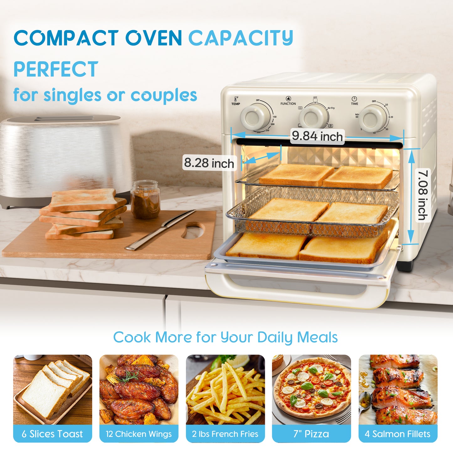 MFVV 10.6QT Toaster Oven Air Fryer Combo,1000W Air Fryer Oven Combo ,3-Layer Cooking,Ideal For Small Kitchen,3 Knob Control & Visible Window